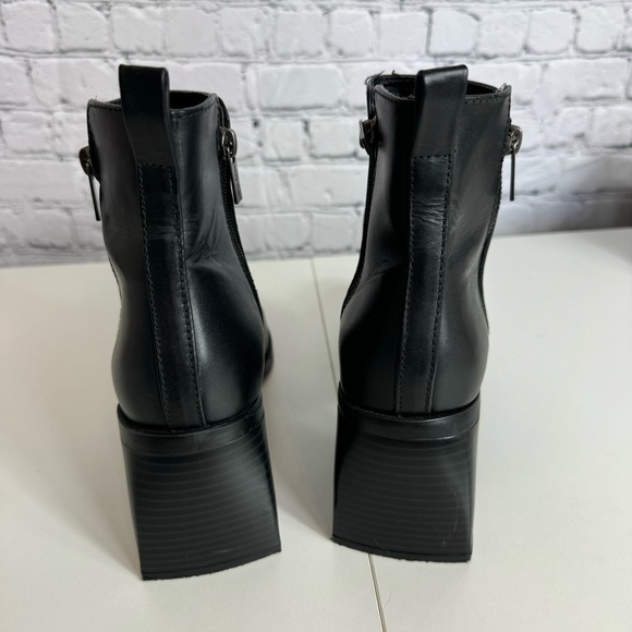 Anne Klein Black leather size 9 wide block heel side zip mid calf booties - Picture 6 of 12